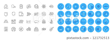 Creativity, Startup and Report document line icons pack. Income money, Approved, Messenger web icon. Mobile devices, Meeting, Social media pictogram. Target, Puzzle, International globe. Vector Creativity, Startup and Report document line icons pack. Income money, Approved, Messenger web icon. Mobile devices, Meeting, Social media pictogram. Target, Puzzle, International globe. Vector 121732513