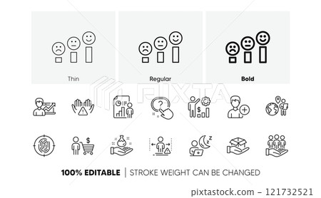 Customer satisfaction, Business report and Add person line icons. Pack of Outsource work, Social distance, Hold box icon. Employees wealth, Fingerprint, Chemistry lab pictogram. Buyer. Vector 121732521