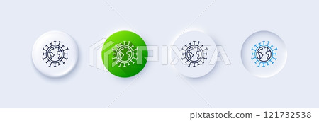 Coronavirus pandemic line icon. Neumorphic, Green gradient, 3d pin buttons. Covid-19 global virus sign. Corona virus symbol. Line icons. Neumorphic buttons with outline signs. Vector Coronavirus pandemic line icon. Neumorphic, Green gradient, 3d pin buttons. Covid-19 global virus sign. Corona virus symbol. Line icons. Neumorphic buttons with outline signs. Vector 121732538