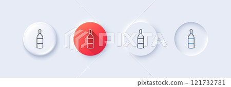 Wine bottle line icon. Neumorphic, Red gradient, 3d pin buttons. Merlot or Cabernet Sauvignon sign. Line icons. Neumorphic buttons with outline signs. Vector 121732781