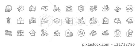 Bike, Passport and Rise price line icons. Pack of Parking security, Delivery service, Ambulance transport icon. Home moving, Lighthouse, Bicycle parking pictogram. Luggage trolley. Line icons. Vector 121732786
