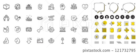 Set of Vitamin e, Oil drop and Hypoallergenic tested line icons for web app. Design elements, Social media icons. Recovery tool, Blood, Meditation eye icons. Loan percent, Manual, Budget signs. Vector 121732795