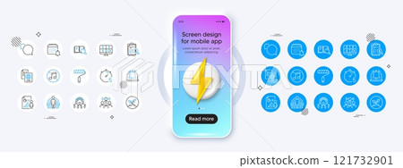 Group, No music and Inclusion line icons. Phone mockup with 3d energy icon. Pack of Startup, Business report, Team work icon. Accounting report, Paint roller, Search book pictogram. Vector Group, No music and Inclusion line icons. Phone mockup with 3d energy icon. Pack of Startup, Business report, Team work icon. Accounting report, Paint roller, Search book pictogram. Vector 121732901