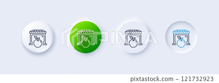 Market with apple line icon. Neumorphic, Green gradient, 3d pin buttons. Wholesale store sign. Retail marketplace symbol. Line icons. Neumorphic buttons with outline signs. Vector Market with apple line icon. Neumorphic, Green gradient, 3d pin buttons. Wholesale store sign. Retail marketplace symbol. Line icons. Neumorphic buttons with outline signs. Vector 121732923