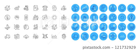 Freezing, Cloud computing and Growth chart line icons pack. Augmented reality, No microphone, Fake news web icon. Question mark, Chemistry lab, Vitamin a pictogram. Mental health. Vector 121732929