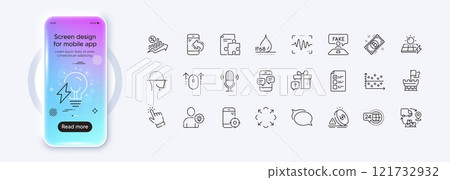 Secret gift, Voice wave and Cursor line icons for web app. Phone mockup gradient screen. Pack of Supply chain, Seo phone, 24h service pictogram icons. Vector 121732932