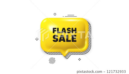 3d speech bubble icon. Flash Sale tag. Special offer price sign. Advertising Discounts symbol. Flash sale chat talk message. Speech bubble banner. Yellow text balloon. Vector 121732933
