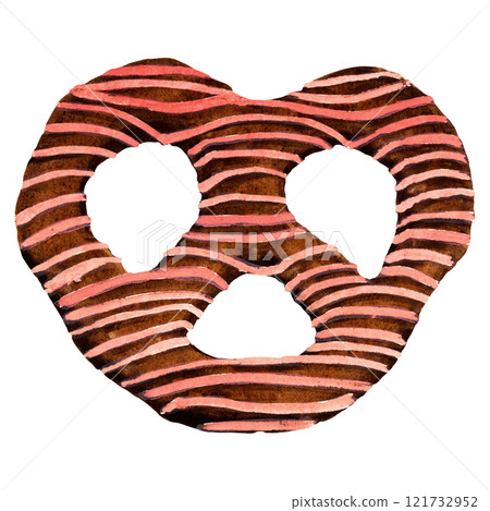 Watercolor set of milk chocolate pretzel twist with pink drizzle Watercolor set of milk chocolate pretzel twist with pink drizzle 121732952
