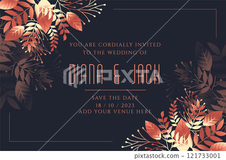wedding card invitation template in leaves style wedding card invitation template in leaves style 121733001