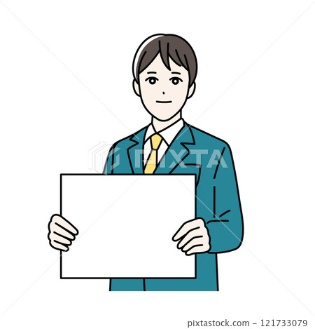 Illustration of a male student wearing a school uniform holding a flip Illustration of a male student wearing a school uniform holding a flip 121733079