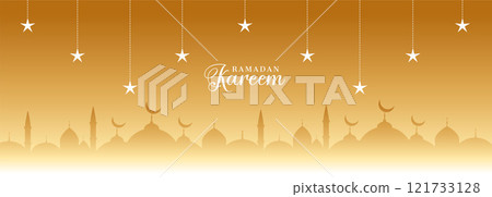 ramadan kareem golden banner with stars and mosque 121733128