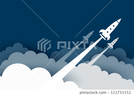 flying rocket over the clouds in papercut style flying rocket over the clouds in papercut style 121733152