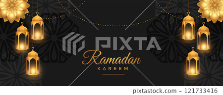 beautiful ramadan kareem wide banner in black and golden style beautiful ramadan kareem wide banner in black and golden style 121733416