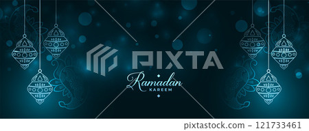 ramadan kareem sparkling banner with lantern decoration ramadan kareem sparkling banner with lantern decoration 121733461