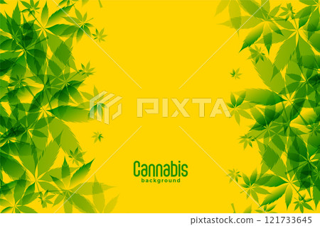 green marijuana leaves on yellow background 121733645