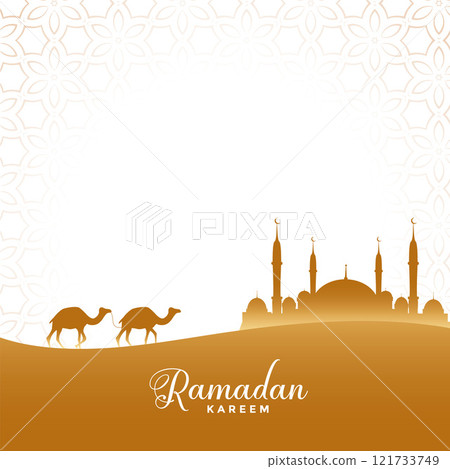 ramadan kareem illustration desert scene with camel and mosque ramadan kareem illustration desert scene with camel and mosque 121733749