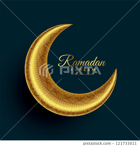 realistic crescent eid golden moon with islamic decoration 121733811