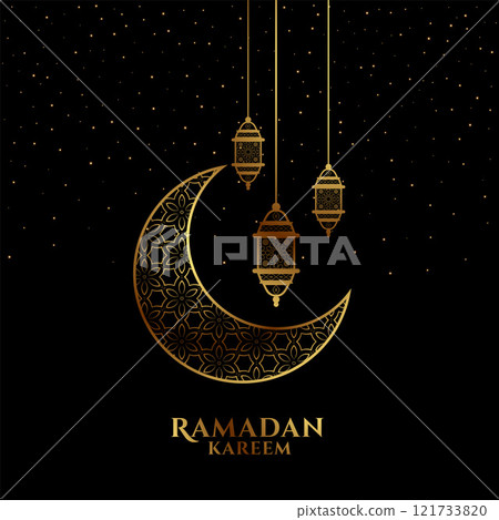 eid mubarak or ramadan kareem black and golden decorative greeting 121733820
