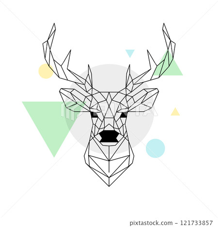 Geometric deer head illustration abstract shapes. Minimalist polygonal deer design animal wildlife Geometric deer head illustration abstract shapes. Minimalist polygonal deer design animal wildlife 121733857