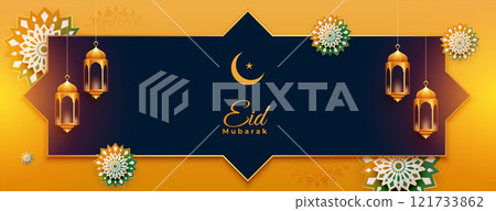 realistic beautiful eid mubarak festival banner design 121733862