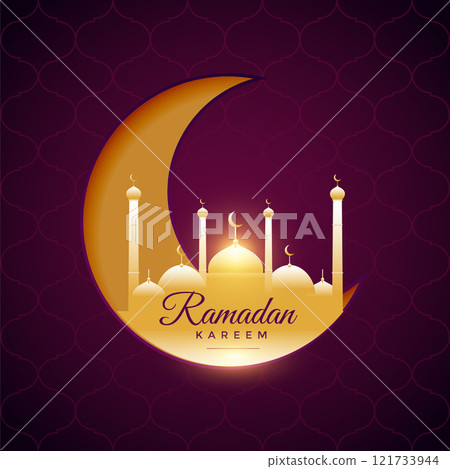 beautiful ramadan kareem festival card with moon and mosque 121733944