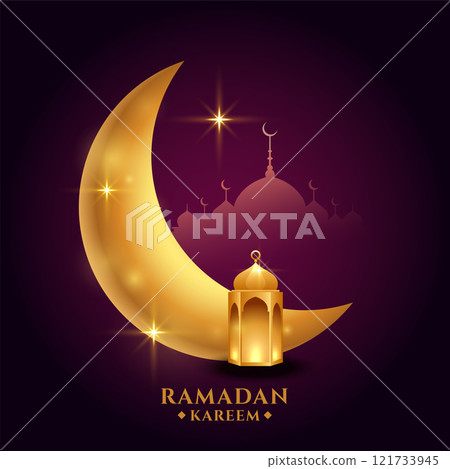 ramadan kareem background with golden moon and lantern 121733945