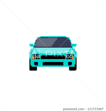 Pixelated sports car icon in front view. Retro pixel art sports car simple detailing vehicle retro Pixelated sports car icon in front view. Retro pixel art sports car simple detailing vehicle retro 121733987
