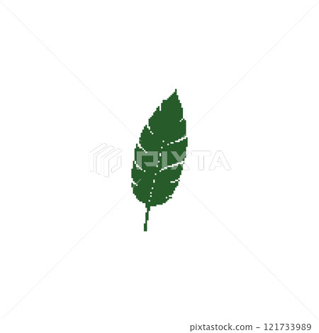 Pixel art green leaf illustration. Minimalistic leaf design in retro pixelated style. Pixel art green leaf illustration. Minimalistic leaf design in retro pixelated style. 121733989