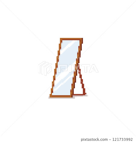 Pixel art square mirror with wooden frame. Minimalistic mirror design in retro pixelated style. 121733992