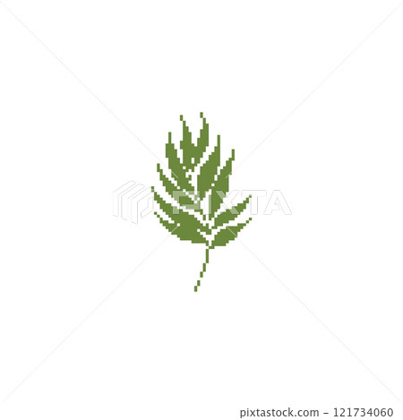 Pixel art green leaf illustration. Minimalistic leaf design in retro pixelated style. 121734060