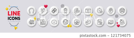 Loyalty tags, World insurance and Timer line icons. White buttons 3d icons. Pack of Journey, Ship, Social media icon. Bitcoin, Qr code, Incubator pictogram. Vector Loyalty tags, World insurance and Timer line icons. White buttons 3d icons. Pack of Journey, Ship, Social media icon. Bitcoin, Qr code, Incubator pictogram. Vector 121734075