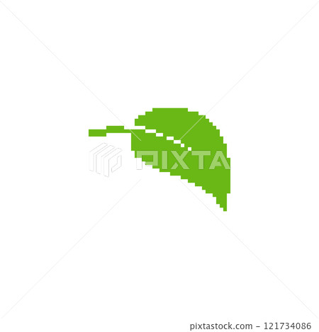 Pixelated green leaf icon simple design. Minimalist pixel art leaf vibrant green nature eco minimal Pixelated green leaf icon simple design. Minimalist pixel art leaf vibrant green nature eco minimal 121734086