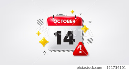 Calendar date of October 3d icon. 14th day of the month icon. Event schedule date. Meeting appointment time. 14th day of October. Calendar month date banner. Day or Monthly page. Vector 121734101