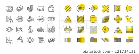 Set of Banking, Wallet and Coins icons. Design shape elements. Money line icons. Credit card, Currency exchange and Cashback money service. Euro and Dollar, Cash wallet, exchange. Vector Set of Banking, Wallet and Coins icons. Design shape elements. Money line icons. Credit card, Currency exchange and Cashback money service. Euro and Dollar, Cash wallet, exchange. Vector 121734131