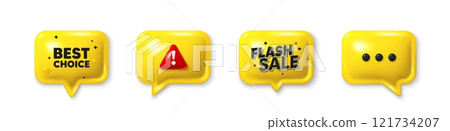 Offer speech bubble 3d icons. Best choice tag. Special offer Sale sign. Advertising Discounts symbol. Best choice chat offer. Flash sale, danger alert. Text box balloon. Vector Offer speech bubble 3d icons. Best choice tag. Special offer Sale sign. Advertising Discounts symbol. Best choice chat offer. Flash sale, danger alert. Text box balloon. Vector 121734207