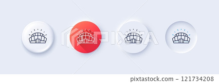 Sports stadium line icon. Neumorphic, Red gradient, 3d pin buttons. Arena sign. Sport complex symbol. Line icons. Neumorphic buttons with outline signs. Vector 121734208