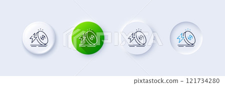 Energy price line icon. Neumorphic, Green gradient, 3d pin buttons. Electric power sign. Rising cost symbol. Line icons. Neumorphic buttons with outline signs. Vector Energy price line icon. Neumorphic, Green gradient, 3d pin buttons. Electric power sign. Rising cost symbol. Line icons. Neumorphic buttons with outline signs. Vector 121734280