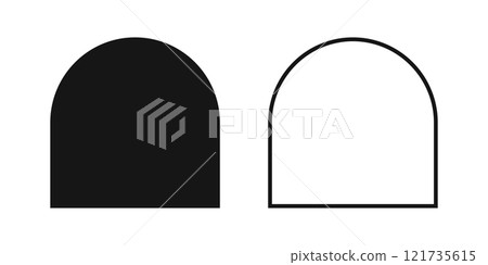 Arch shape and frame. Blank template for wedding invitation or greeting cards, business brochures, event banners in archway form isolated on white background. Vector graphic illustration Arch shape and frame. Blank template for wedding invitation or greeting cards, business brochures, event banners in archway form isolated on white background. Vector graphic illustration 121735615