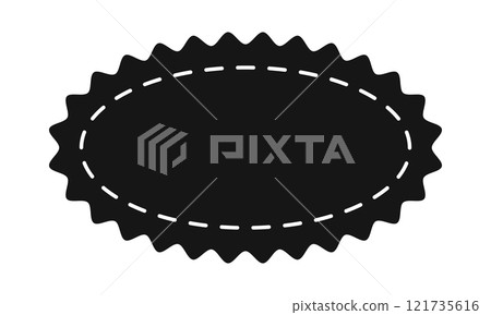 Oval shape with wiggly borders and dotted stitch line. Empty price, discount, sale offer, coupon, promo code tag. Speech bubble, message or text box. Vector graphic illustration Oval shape with wiggly borders and dotted stitch line. Empty price, discount, sale offer, coupon, promo code tag. Speech bubble, message or text box. Vector graphic illustration 121735616