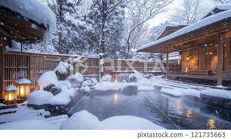 Snowy winter hot springs 121735663