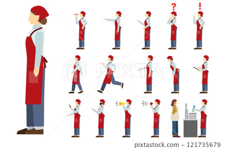 平面插畫：超級店員側（紅色圍裙） 121735679