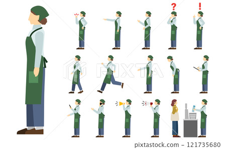 平面插畫：超級店員側（綠色圍裙） 121735680