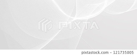 Abstract grey wavy line background. Silver flowing wave pattern. Technology curved undulated stripe wallpaper. Gray tech backdrop concept for flyer, booklet, poster, banner, cover. Vector illustration Abstract grey wavy line background. Silver flowing wave pattern. Technology curved undulated stripe wallpaper. Gray tech backdrop concept for flyer, booklet, poster, banner, cover. Vector illustration 121735805