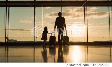 一位優雅的旅客走過明亮的機場航站樓,一個出國旅行的家庭的形象 一位優雅的旅客走過明亮的機場航站樓,一個出國旅行的家庭的形象 121735929