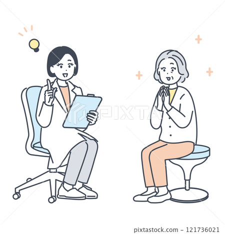 Illustration material of a senior woman who consults a doctor and feels relieved 121736021