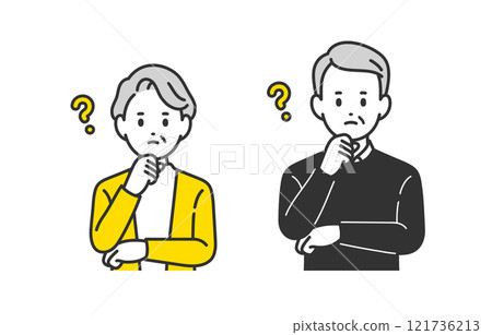 A set of senior men and women/elderly couples in questioning/thinking poses [People vector illustration material] 121736213