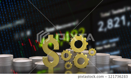The Gold dollar symbol and gear for technology or Business concept 3d rendering. 121736283