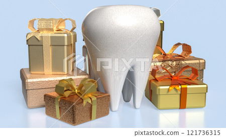 The Teeth and gift box for Dental or Health concept 3d rendering. The Teeth and gift box for Dental or Health concept 3d rendering. 121736315