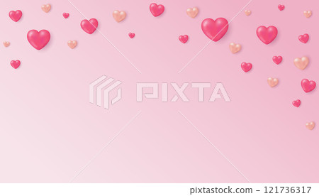 Pink glossy hearts floating on pink background with copyspace for Valentine's day concept, Vector illustration. 121736317