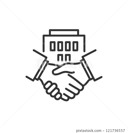 Business vector icon of shaking hands with company/government (line drawing) 121736557